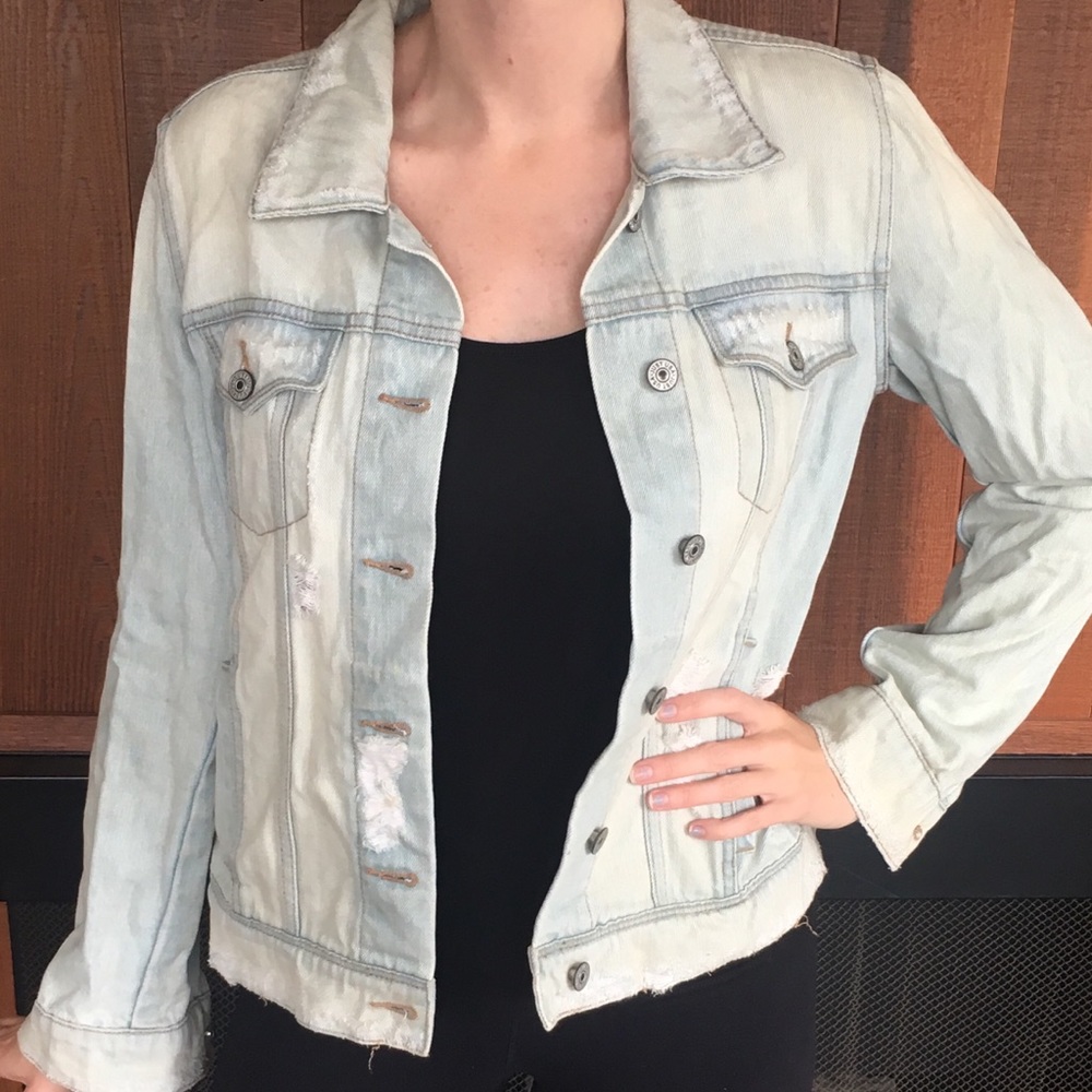 Just USA distressed light sand washed denim jacket